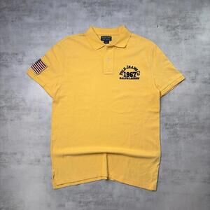 Y2K Yellow Polo Jeans Company USA Flag Polo Shirt